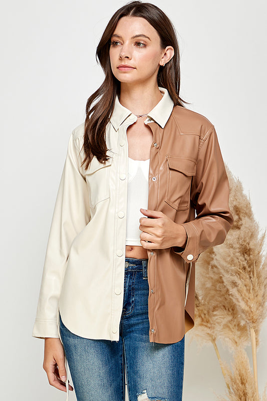 Faux Leather Jacket - Brown